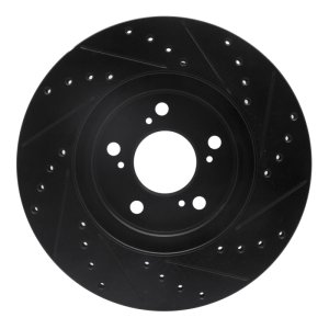 Acura RL Brake Rotor (1) - Front Left - R1 Concepts - Drilled & Slotted - Black - `05-`12